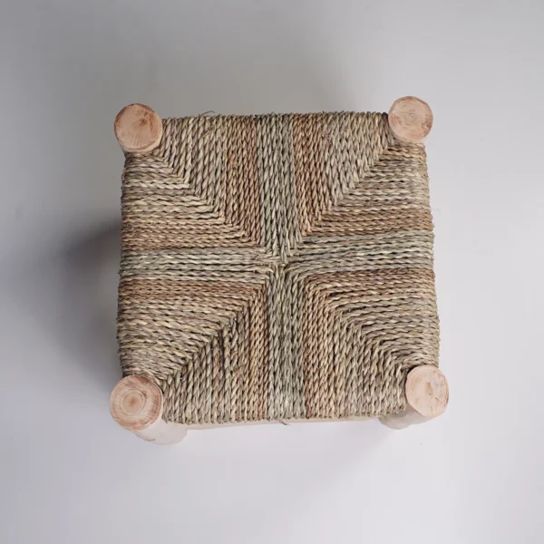 Handcrafted Rustic Wooden Stool with Woven Palm Seat – Traditional Moroccan Design - Image 3